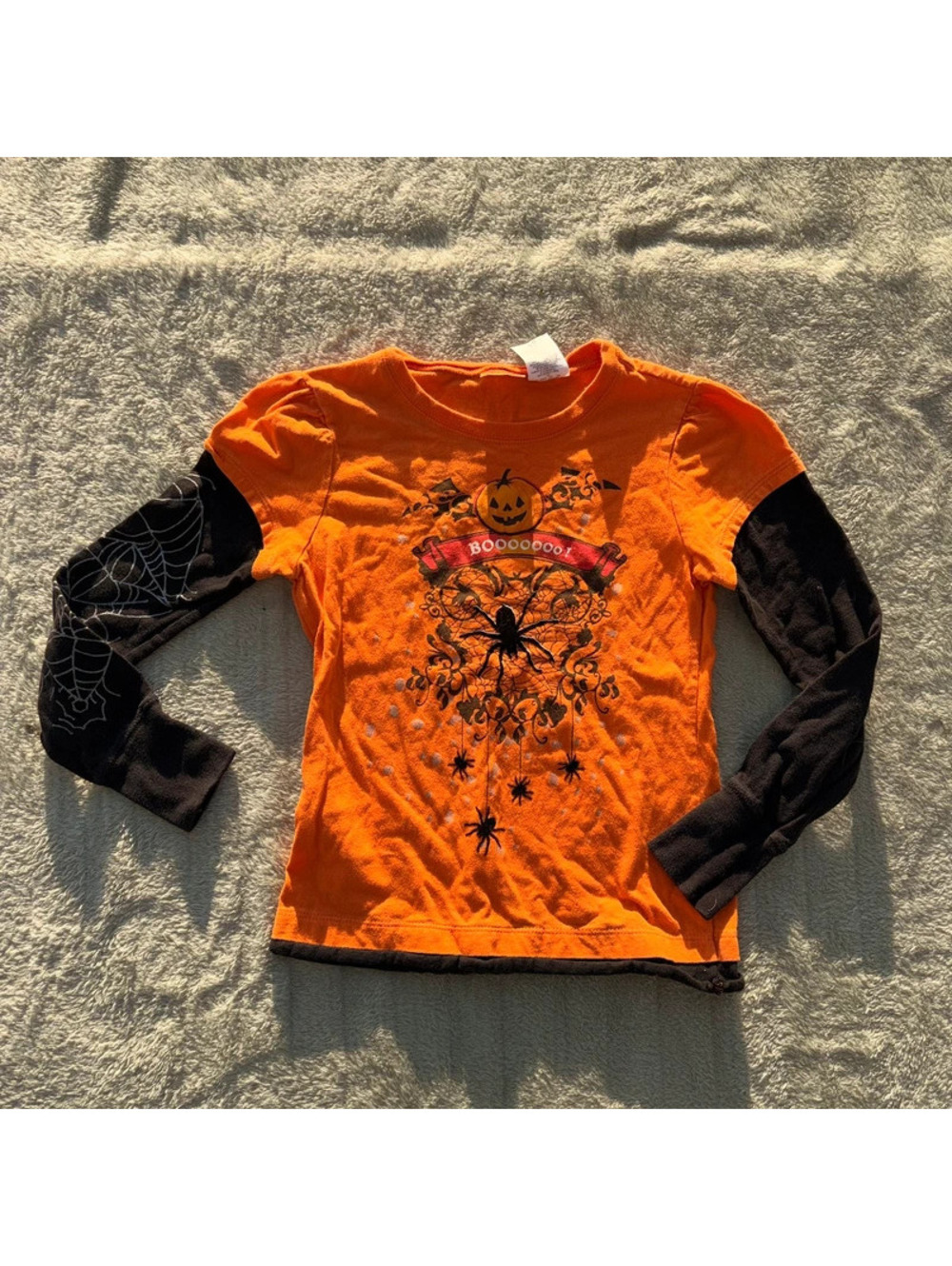 Two Toned Orange and Black Boo Halloween Baby Tee